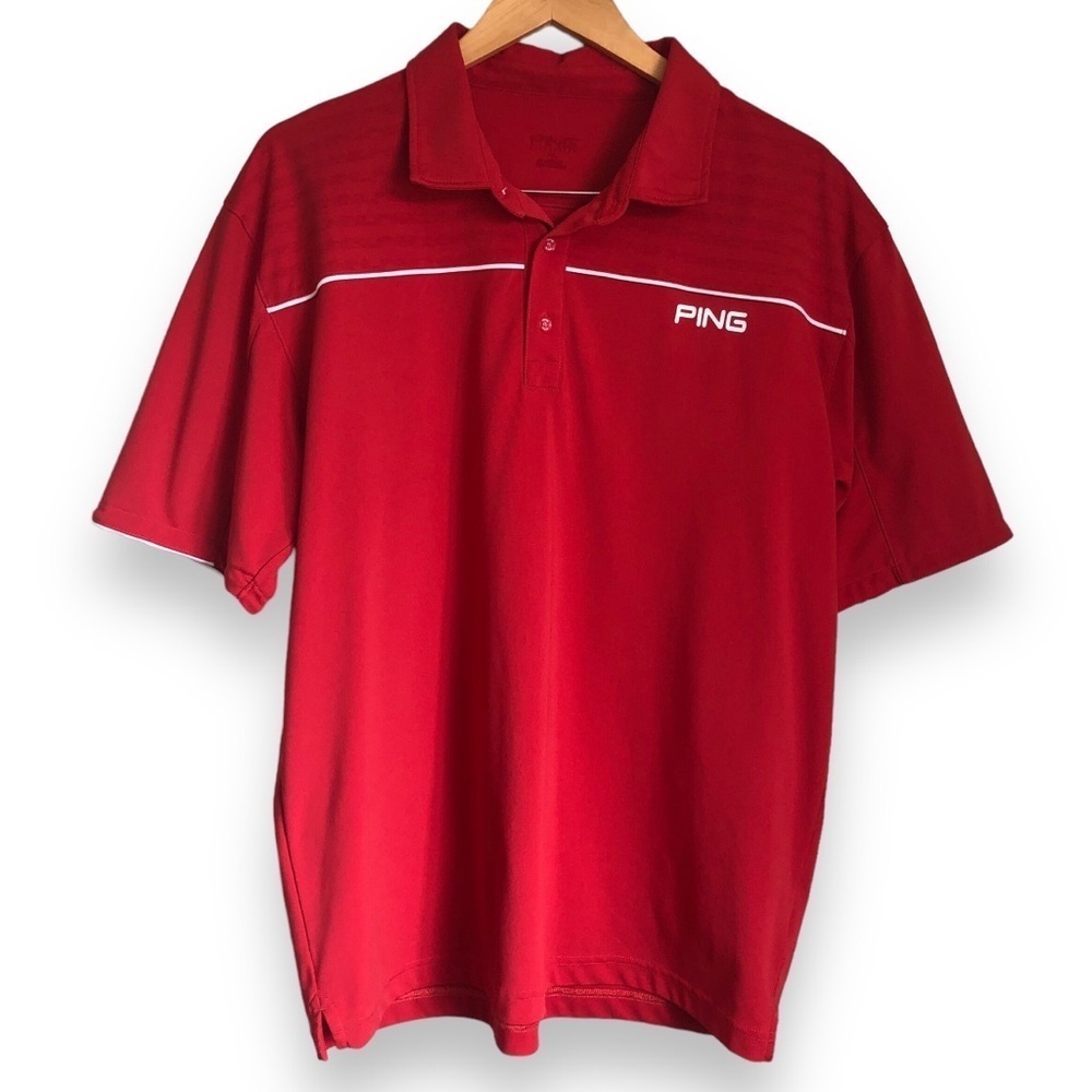 Ping Golf Lightweight Performance Wear Short Sleeve Polo Red White Men’s Size XL